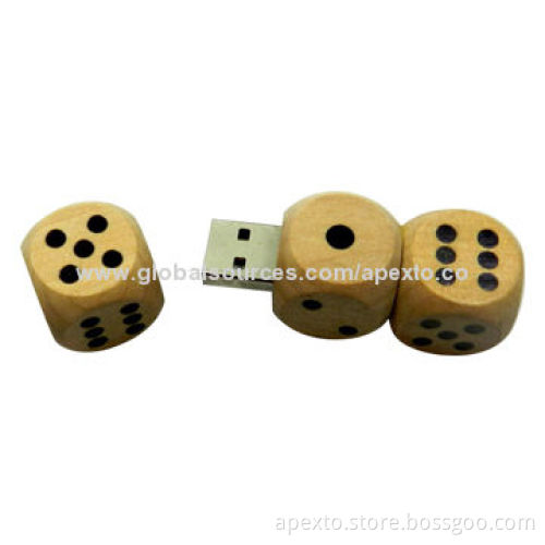 Wooden Dice-shaped USB Flash Drive, Customized Packaging Types/Logos Accepted, 256MB to 32GB
